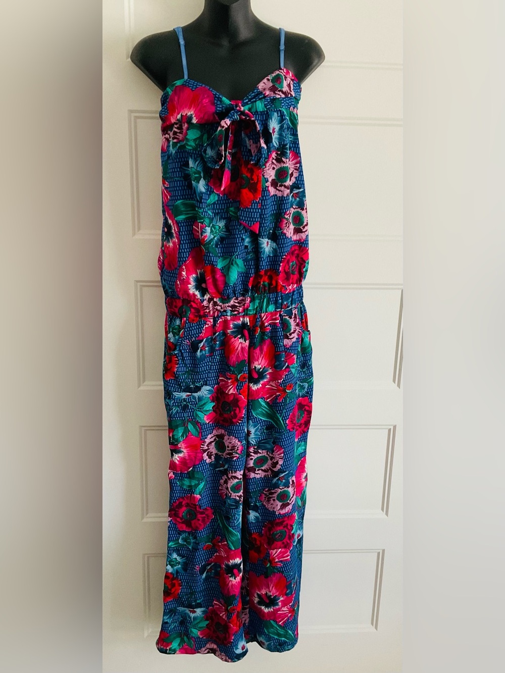 Showgirls Paris Floral jumpsuit- Blue & Red